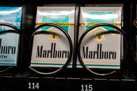 Las Vegas - Circa July 2017: Packs of Marlboro Cigarettes in a vending machine. Marlboro is a product of the Altria Group IIIのeditorial素材