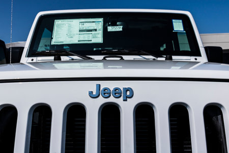 Kokomo - Circa August 2017: Jeep Automobile Dealership. Jeep is a subsidiary of Fiat Chrysler Automobiles. FCA is the parent company of Dodge, Chrysler, and Ram Trucks IIIのeditorial素材