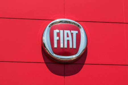 Indianapolis - Circa August 2017: Logo and signage of local Fiat dealership. Fiat is part of FCA and sells both 500 and Abarth vehiclesのeditorial素材