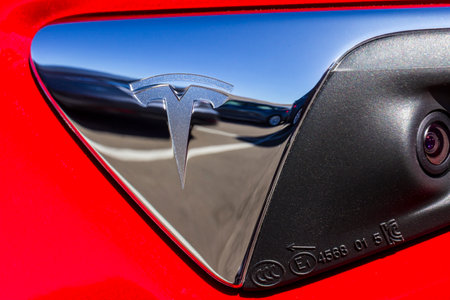 Indianapolis - Circa September 2017: Tesla Motors Local Car Dealership. Tesla designs and manufactures the Model S electric sedanのeditorial素材