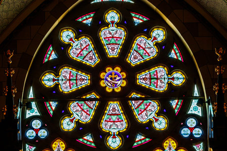 Indianapolis: Circa March 2018: The Rose Window at the Sacred Heart Catholic Church. This Parish was established in 1875 IIIのeditorial素材