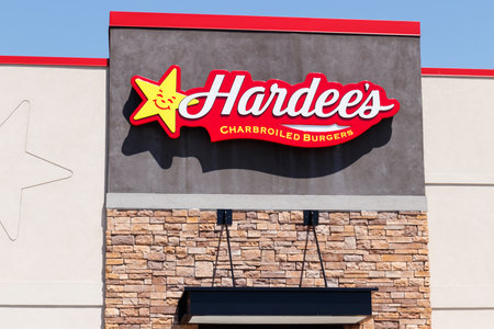 Anderson - Circa April 2018: Hardee's Retail Location. Hardee's and Carl's Jr. are Subsidiaries of CKE Restaurants IIのeditorial素材