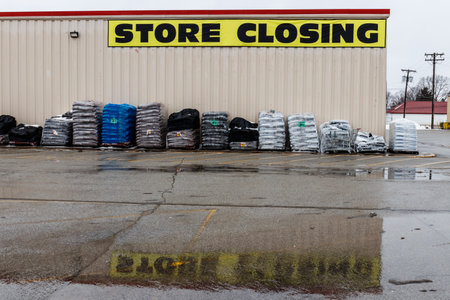Peru - Circa January 2019: Store Closing signs at a Kmart Retail Location. Sears Holdings filed for bankruptcy VIのeditorial素材