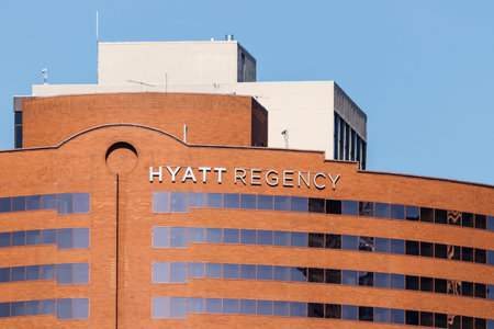 Cincinnati - Circa February 2019: Hyatt Regency Hotel and conference facility, part of the Hyatt...