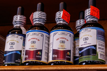Indianapolis - Circa February 2019: CBD Technology Center products. The popularity of CBD oil as a medicinal product has skyrocketed VIIのeditorial素材