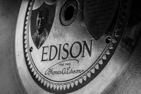 Indianapolis - Circa March 2019: Closeup of an original Thomas Edison record disc Iのeditorial素材