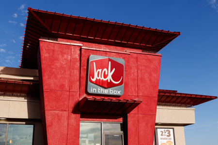 Las Vegas - Circa June 2019: Jack-In-The-Box Fast Food Restaurant. Jack-In-The-Box is famous for its two for 99 cent tacos VIのeditorial素材