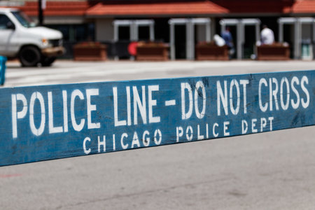 Chicago - Circa June 2019: POLICE LINE DO NOT CROSS sign courtesy of the Chicago Police Department Iのeditorial素材