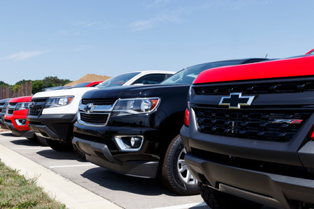 Indianapolis - Circa August 2019: Chevrolet light trucks on display. Chevy is a Division of General Motorsのeditorial素材