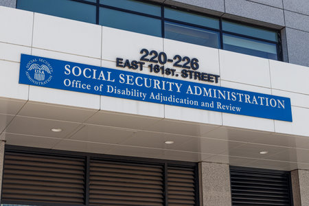 New York - Circa August 2019: Local Branch of the Social Security Administration office of Disability Adjudication and Review. The SSA administers retirement, disability, and survivors benefits IIのeditorial素材