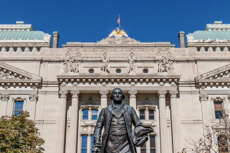 Indianapolis - Circa October 2019: George Washington statue stands guard on the south end of the...