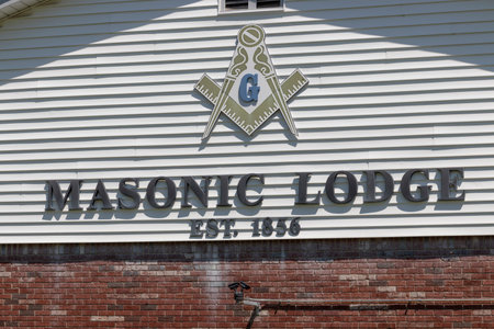 Zionsville - Circa June 2020: Masonic Lodge with Masonic Square and Compasses, also known as a Freemasons Lodge.のeditorial素材