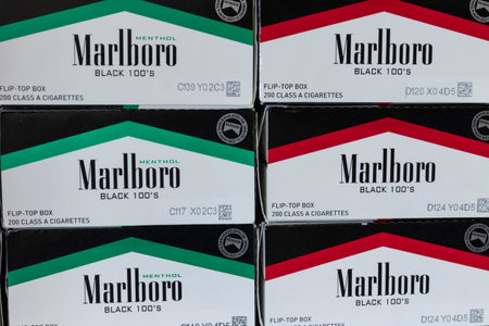 Indianapolis - Circa July 2020: Marlboro Cigarette display. Marlboro is a product of the Altria Group.のeditorial素材