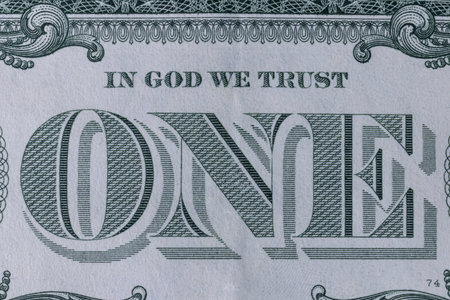 Great Seal of the United States obverse from the back of a one dollar bill. The Bald Eagle carries a...