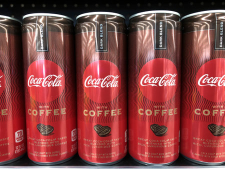 Indianapolis - Circa February 2021: Coca Cola with Coffee display. Coke products are among the best selling soda pop drinks in the US.のeditorial素材