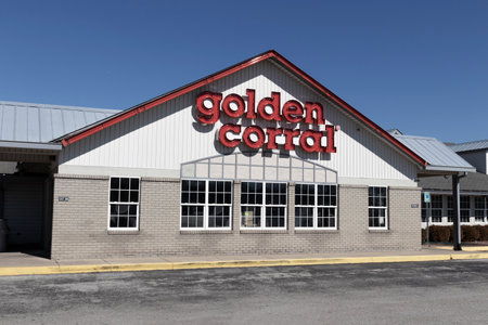 Lafayette - Circa March 2021: Golden Corral Buffet and Grill. Golden Corral serves many free meals to active duty and military veterans.のeditorial素材
