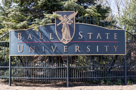 Muncie - Circa March 2021: Ball State University entrance. Ball State is a public research university whose sports teams are the Cardinals and the includes the Beneficence.のeditorial素材
