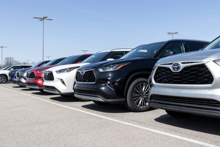 Noblesville - Circa March 2021: Toyota car and SUV display. Toyota is a popular brand among auto buyers because of its reliability, fuel mileage and commitment to reducing emissions.のeditorial素材