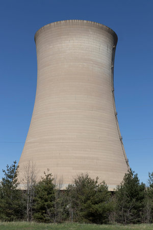 Michigan City - Circa April 2021: Michigan City Generating Station cooling tower. The generating...