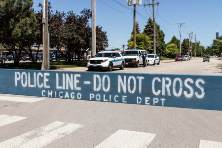 Chicago - Circa May 2021: POLICE LINE DO NOT CROSS sign courtesy of the Chicago Police Department.のeditorial素材