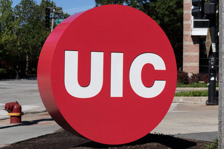 Chicago - Circa May 2021: University of Illinois at Chicago entrance. UIC is adjacent to downtown and is largest university in the Chicago area.のeditorial素材