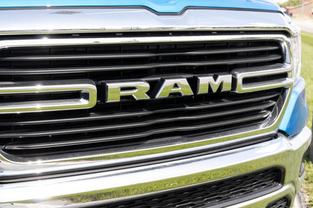 Kokomo - Circa May 2021: Ram 1500 on display at a Chrysler Ram dealership. The Stellantis...