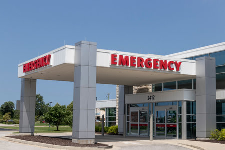 Plainfield - Circa July 2021: Ascension St. Vincent Plainfield Hospital emergency entrance.のeditorial素材