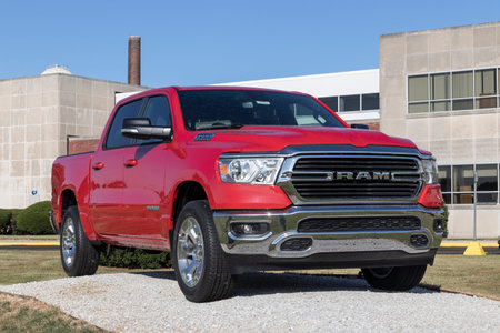 Kokomo - Circa August 2021: Ram 1500 display at the Chrysler Transmission plant. The Stellantis...