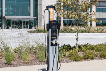 Indianapolis - Circa September 2021: ChargePoint EV Charging Station. ChargePoint plug-in vehicle...
