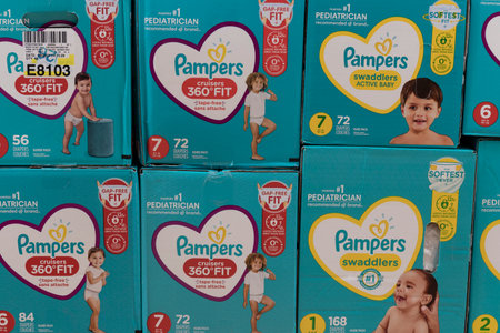 Cincinnati - Circa September 2021: Pampers diaper display. Pampers is a product of Procter and Gamble.のeditorial素材
