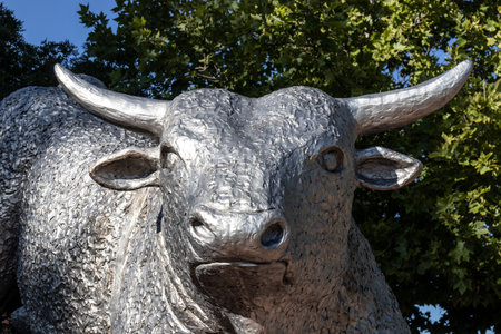Prescott - Circa September 2021: Bull sculpture. Can represent Wall Street Bull stock market or Bull riding in a rodeo.のeditorial素材