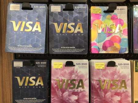 Indianapolis - Circa September 2021: VISA Gift Cards. VISA facilitates electronic funds transfers throughout the world.のeditorial素材
