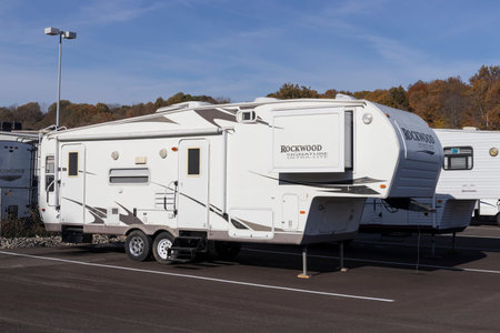 Peru - Circa November 2021: Rockwood Travel Trailer fifth wheel. Rockwood RV is a subsidiary of...
