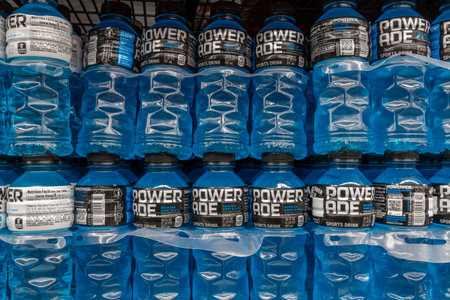 Indianapolis - Circa December 2021: Powerade sports drink display. Powerade replenishes vitamins and electrolytes lost during physical activities and is a division of Coca-Cola.のeditorial素材