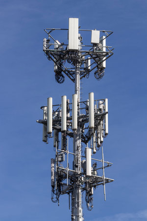Telecommunications and wireless cell equipment tower with Directional Mobile Phone Antenna.