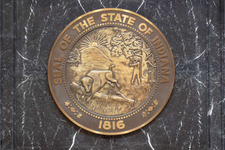 Indianapolis - Circa March 2022: The Seal of the State of Indiana displayed in the House of Representatives.のeditorial素材