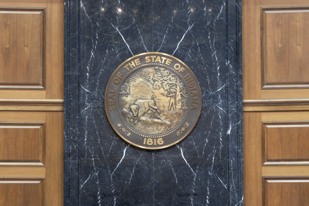 Indianapolis - Circa March 2022: The Seal of the State of Indiana displayed in the House of Representatives.のeditorial素材