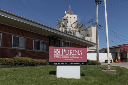 Richmond - Circa April 2022: Purina Animal Nutrition plant. Purina Mills is the farm animal feeds...