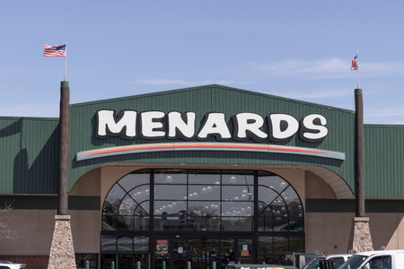 Richmond - Circa April 2022: Menards Home Improvement store. Menards sells assorted building...