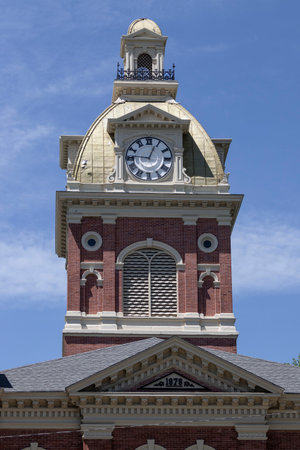 LaGrange - Circa May 2022: LaGrange county courthouse. It is a red brick building with Second Empire...