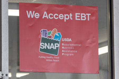 Harrison - Circa May 2022: SNAP and EBT Accepted here sign. SNAP and Food Stamps provide nutrition...