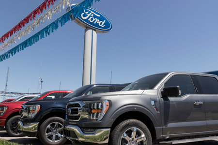 Lebanon - Circa June 2022: Ford F-150 display at a dealership. The Ford F150 is available in XL,...