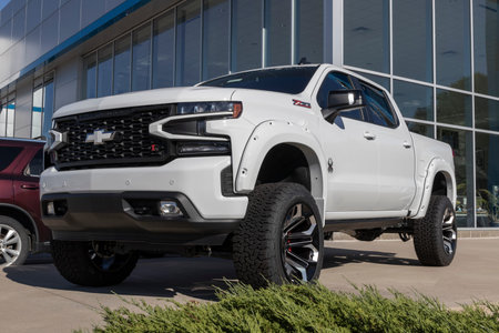 Indianapolis - Circa July 2022: Chevrolet Silverado Black Widow display. Chevy offers the Silverado...