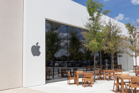 Indianapolis - Circa July 2022: Apple Store Retail Mall Location. Apple sells and services iPhones,...