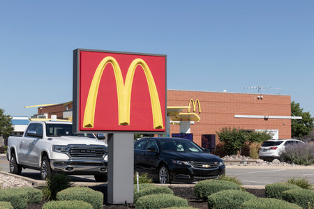 Merrillville - Circa July 2022: McDonald's Restaurant. McDonald's is offering employees higher hourly wages, paid time off, and tuition payments.のeditorial素材