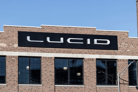 Chicago - Circa October 2022: Lucid Motors Service Center. Lucid Motors is a manufacturer of luxury EV Electric Vehicles.のeditorial素材