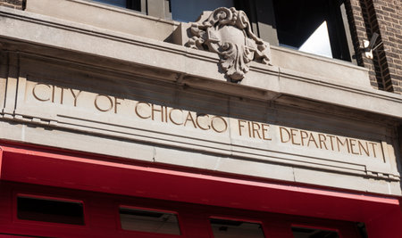 Chicago - Circa October 2022: Chicago Fire Department station in Wrigleyville. The Chicago Fire Department promotes fire safety and extinguishes fires.のeditorial素材