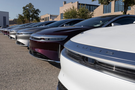 Chicago - Circa October 2022: Lucid Air Touring sedan display at the Service Center. Lucid Motors is...