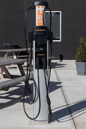 Indianapolis - Circa October 2022: ChargePoint EV Charging Station. ChargePoint plug-in vehicle...