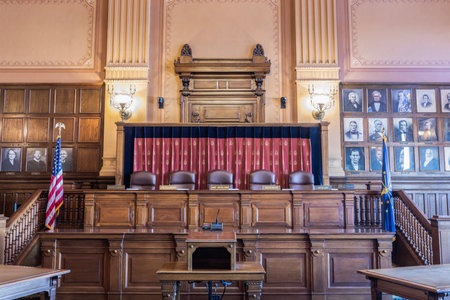 Indianapolis - Circa January 2023: Indiana Supreme Court chambers. The Indiana Supreme Court has been on the north side of the Indiana Statehouse since 1888.のeditorial素材